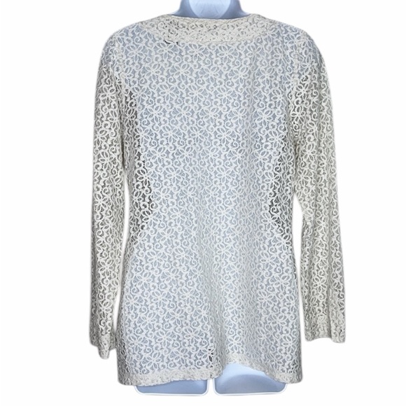 3 for $20 LIZ CLAIBORNE Stiff Floral Lace Long Sleeve Blouse Top V Neck Sheer L - Picture 7 of 14